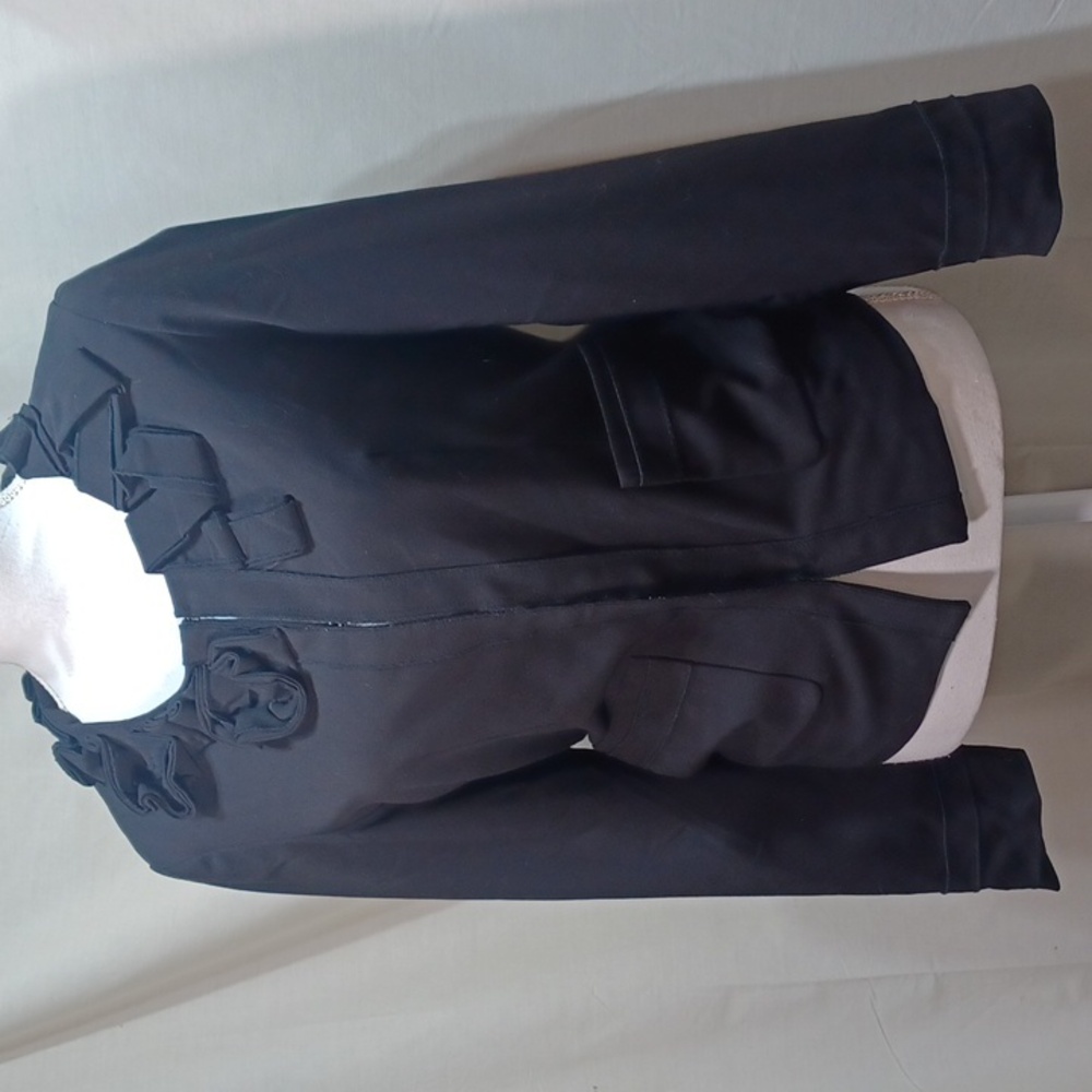 Lapis Black Blazer Jacket Ruffled Collar Medium Business